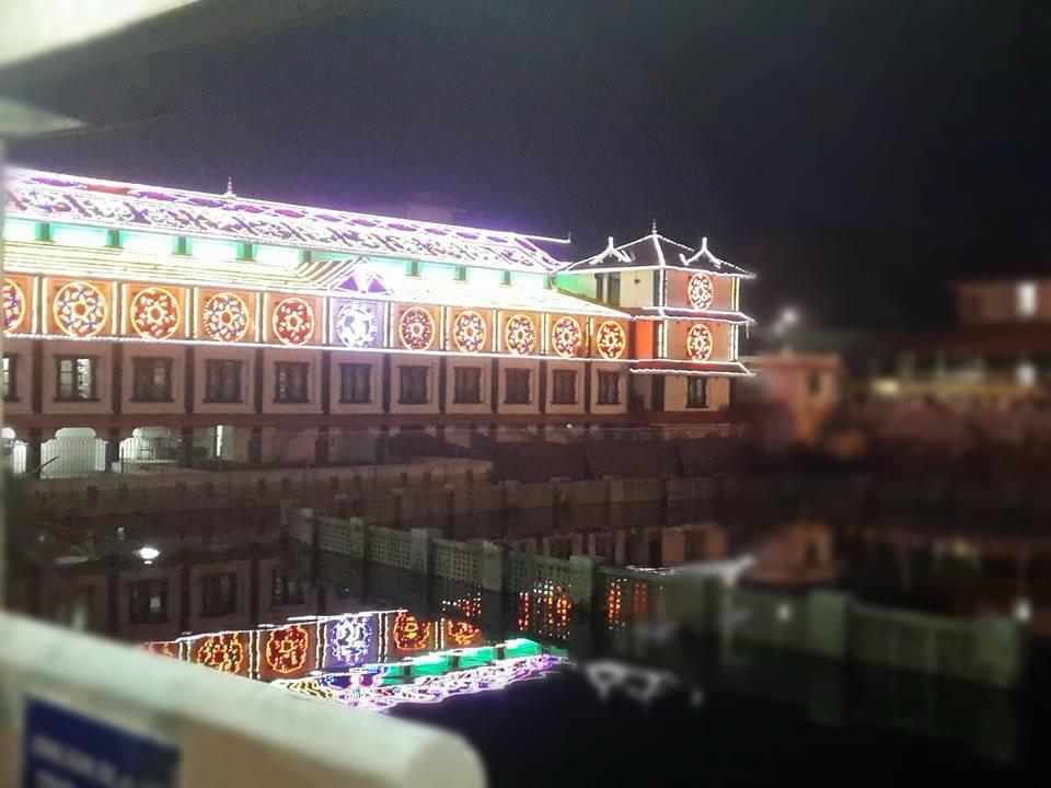 The temple Nalambalam lit up for the Guruvayoor Temple festival.